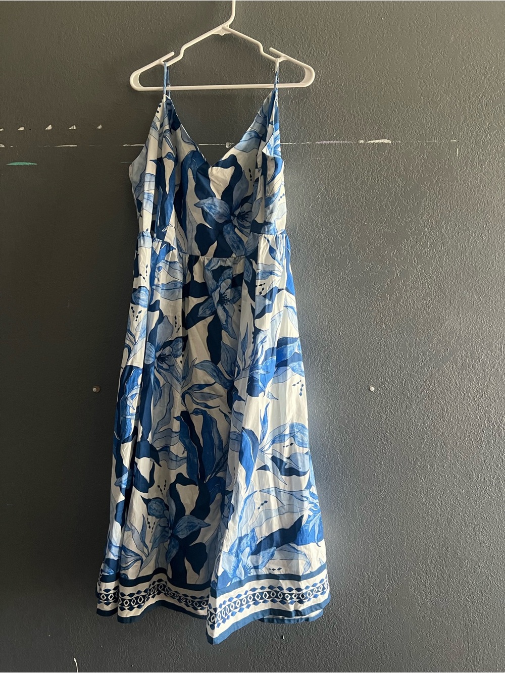 H&M Blue & White Floral Spaghetti-Strap Maxi Dress
